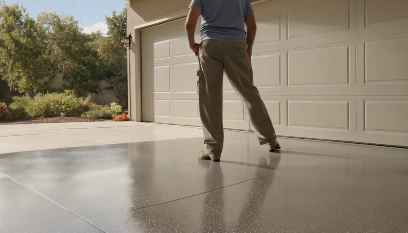 Provider rolling a clear polyaspartic topcoat over a flake floor in a Calabasas home garage